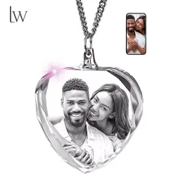 Personalisiertes 3D-Kristallfoto, personalisiertes Geschenk-Halskettenherz, Geschenk für Frau, Frauen, Männer, tolle individuelle Geschenke mit Ihrem eigenen Foto