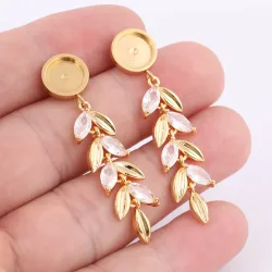 4 Stück Edelstahl passend für 8 mm Cabochon-Ohrring-Basisfassung, Rohlinge mit baumelndem Kristall, Weizen-Charms, DIY-Schmuckzubehör