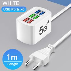 Schnelles USB-Ladegerät, 6-in-1-Steckdosenleiste, Desktop-Ladestation, schnelles Laden, 1 m Kabel, USB-HUB-Adapter, Buchse für iPhone 16 Zuhause