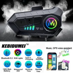 V5.3 Motorradhelm-Headset Bluetooth-Kopfhörer Sprachsteuerung Kabelloses Freisprechsystem Ohrhörer IPx6 1000mAh mit Umgebungslicht