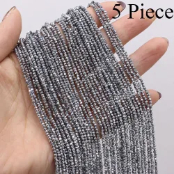 5 Stück 2 mm silberner Naturstein, kleine runde Perlen, facettiert, lose Abstandshalter für Schmuckherstellung, DIY-Armband, Halskette, Zubehör, 38 cm