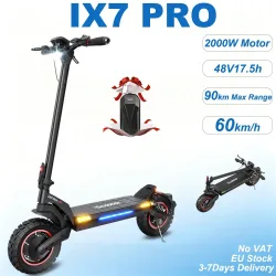 iScooter iX7 Pro Offroad E-Scooter für Erwachsene,2000W Doppelantrieb,48V 17,5Ah Lithium-Akku,10 Zoll rutschfeste schlauchlose Reifen,Höchstgeschwindigkeit 60 km/h,Klappbar,Stoßdämpfung,APP-Steuerung