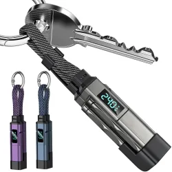 1/2 Stück 4-in-1 65W Schlüsselanhänger-Ladekabel USB C mit V/A/W-Display Typ C für Apple Tragbares Kabel für iPhone/iPad/Samsung/Laptop