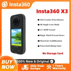 INSTA360, Insta360 X3 ? robuste Action-Kamera mit 1/2-Zoll-48MP-Sensoren, 5.7K Active HDR-Video, 72MP-Foto, 4K-Einzelobjektiv Insta360 X3 Kamera