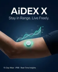 AiDEX X Smart Biosensor-Patch 15-Tage Kontinuierlicher Stoffwechsel-Tracker |   Echtzeit-Glukose-Einblicke |   IP68 Wasserdicht |   Keine Finger