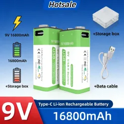 9 V 16800 mAh wiederaufladbarer Li-Ionen-Akku mit Typ-C-Anschluss ? extrem langlebige Stromquelle für Multimeter-Mikrofon-Spielzeug-Remote-Gerät