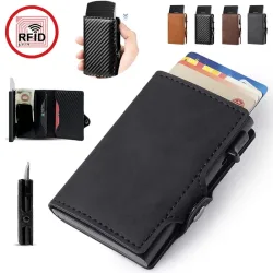 RFID Anti-Scan Kartenhalter, Kohlefaser Herren Slim Wallet, Tragbarer Bank-ID-Kartenorganizer Multifunktionale Münz- und Geldaufbewahrungstasche
