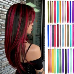 10 Teile/paket Farbige Party Highlights Clip in Haarverlängerungen für Mädchen 22 Zoll Omber farben Glattes Haar Synthetische Haarteile