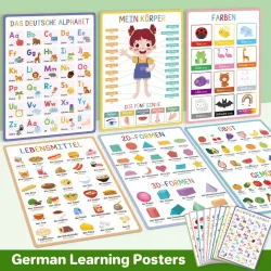 Deutsch-Englische zweisprachige Vokabelplakate, Klassenzimmer-Wanddekoration, frühkindliches Lernen, Alphabet, Tiere, Lebensmittel, deutsches Poster für Kinder