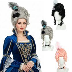 REEWES Viktorianische Perücke für Rokoko-Kostüm, Cosplay, 18. Jahrhundert-Perücke, Barockhaar, Vintage-Bienenstock, Königin, hohe lockige synthetische Perücken