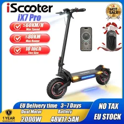 IScooter IX7 Pro Elektroroller 2000W Doppelmotor E-Scooter 48V17.5AH Hochleistungs-Lithiumbatterie, unterstützt APP, Vordere und Hintere Ölscheibenbremsen + Elektronische Bremsen,