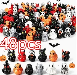 12-teiliges Set Mini-Halloween-Enten und Geister-Miniaturen aus Harz für Garten, Feenlandschaft, Heim-DIY-Dekoration