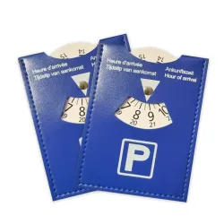 Blaue Parkscheibe aus PU-Leder, 4-sprachige Version, langlebiger und wasserbeständiger Ankunftsautimer für das Auto ? universelles europäisches Design