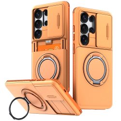 Panzerhülle für Samsung Galaxy S26 S25 S24 S23 S22 Ultra Plus S25FE S24FE mit Schiebe-Kameraschutz, Ringhalter und Kartenfach