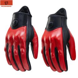 Retro Rot Leder Motorrad Handschuhe Männer Frauen Atmungsaktive Perforierte Motorrad Racing Handschuhe Touchscreen Motocross