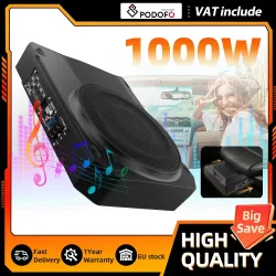 Podofo 10 Zoll Ultra Slim Aktiver Auto-Subwoofer Unter-Sitz Kompakter Bass Audio Stereo Verstärker Lautsprecher für Auto