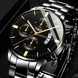 Luxuriöse Edelstahl-Herrenuhr mit Kalender Quarz-Armbanduhr Modische Geschäftsuhr für Männer Reloj Hombre