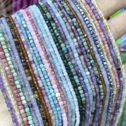 Natürliche Facettierte Würfel Granat Turmalin Apatit Aquamarin Stein Quadrat Spacer Perlen Für Schmuck Machen Diy Armband 2X2MM