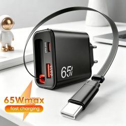 65W USB-Telefonladegerät mit einziehbarem superschnellem Ladekabel Typ C für iPhone 17 16 POCO Xiaomi QC 3.0 USB PD Wandladegerät