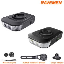 RAVEMEN FR1100 SE FR500 Fahrradscheinwerfer für Garmin Wahoo, wiederaufladbare Fahrrad-Frontlampe mit seitlicher Sichtbarkeit bei Tag und Nacht, AOM06-Halterung
