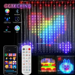 LED Smart Vorhang-Lichterkette Neujahrs-Girlande App RGB Feenlichter DIY Musikgesteuerte Anzeige für Fenster Weihnachtsraumdekoration