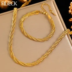 EILIECK 316L Edelstahl Metall Kreuz Gewebte Kette Halskette Armband Set Für Frauen Mode-Statement Wasserdicht Schmuck Geschenk