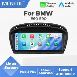 MEKEDE Linux-System 9,3-Zoll-Multimedia-Display-Bildschirm, kabelloses CarPlay, Android Auto für BMW 3er E90 E91 E92 E93 BMW 5er E60 E61 E62 E63 E64 CIC CCC-System