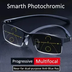 Progressive Multifokal-Lesebrille für Herren, Halb-Photochromatisch, Anti-Blaulicht-Brille, Multifunktional für Nah- und Fernsicht