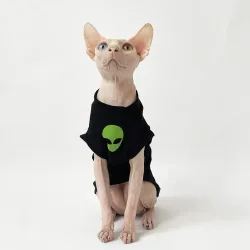 Katzenkleidung für Sphynx, Modischer Schwarzer Baumwollmantel für Katzen, Gestreiftes Winter-T-Shirt für Devon Rex, Weiches Baumwoll-T-Shirt, Katzenkostüm