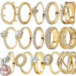 Heiß begehrter Ring aus 925er Sterlingsilber, exquisite Goldserie, funkelnder herzförmiger Kronenring, modischer Charm-Schmuck als Geschenk.