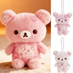 Kirschblüten-Rilakkuma Cartoon-Bär Plüschtier Stofftier Puppe Weiche Bequeme Schlafbegleiter-Puppe Kleiner Anhänger