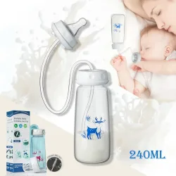 8oz/240ml Babyflasche mit normalem Hals und Strohhalmbürste, freihändiges PP-Flaschenset ? einfaches Füttern