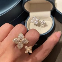 CAOSHI Schicker ästhetischer Blumen-Öffnungsring für Damen, tägliches Partyzubehör mit hellem Zirkonia, stilvoller Damen-Hochzeitsschmuck