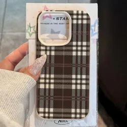 Retro braune Karomuster Handyhülle für iPhone 17 16 15 14 13 12 11 Pro Max 15 14 Plus 16E 17Air X XR XS Max stoßfeste Abdeckung