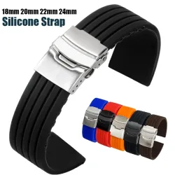NONE, 18mm 20mm 22mm 24mm Sport Silikon Uhrenarmband Universelles wasserdichtes Gummi Faltschließe Armband Zubehör für Seiko