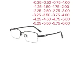Kurzsichtige Brille mit halbem Metallrahmen, Unisex, verschreibungspflichtig, Myopie 0?0,5?1,5?2,5?3?3,25?3,50?3,75?4,00?4,25?4,50?4?5?6
