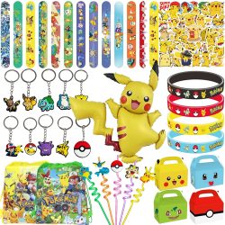 Pokemon-Partyzubehör, niedliches Pikachu-Armband, Aufkleber, Geschenktüte, Strohhalme, Luftballons für Kindergeburtstag, Babyparty-Geschenke