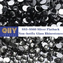 QIIY SS3-SS60 Black Series Hochwertige Glas-Strasssteine, superhell, nicht Hotfix, Flatback-Kleber auf 3D-Steinen für DIY-Nagelkunst