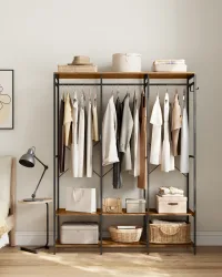 SONGMICS Kleiderschrank offen, Kleiderständer, Garderobenständer, Garderobe mit Kleiderstange, Ablagen, abnehmbare Haken