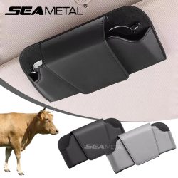 SEAMETAL Sonnenblende-Brillenhalter aus Rindsleder, hochwertiges Leder, verschleißfeste Sonnenbrillen-Schutzbox, Aufbewahrungsbox für Autobrillen