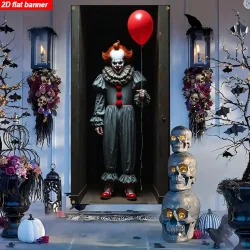 Joker Pennywise Türvorhang Banner und Ballonbogen Dekoration ? 2D Horrorfilm-Partydekoration