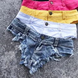 Qisin 2023 Neue Frauen Sexy Low Taille Loch Quaste Denim Shorts Jeans Tanga Kurze feminino