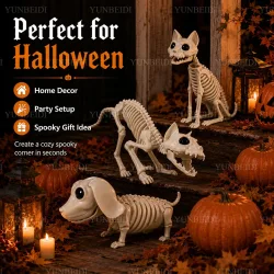Halloween-Tierskelett-Modelle: Katzen- und Hundeskelett-Ornamente, Halloween-Horrordekorationen, Geisterhaus-Dekorationsrequisiten