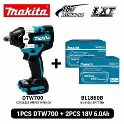Original Makita DTW700 Elektrischer Schlagschrauber 18V Bürstenlos Kabelloses Elektrowerkzeug 700Nm Hohes Drehmoment Variable Geschwindigkeit Auto-Stopp für Autoreparatur LXT Akku EU Schnelle