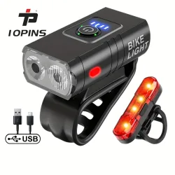 2 Neue LED-Fahrradlichter 1000Lm USB-Aufladung Leistungsanzeige Mountainbike-Vorderlicht Taschenlampe Fahrradausrüstung Plus Fahrrad-Rücklicht-Set