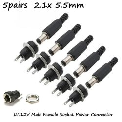 5 paar DC 12 V Männlich Weiblich Buchse Panel Mount Fässer Jack Stecker Power Stecker Weibliche Jack Schraube Mutter Panel montieren Stecker