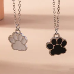 Niedliche Emaille-Halsketten mit Hund und Katzenpfoten für Damen und Herren, BFF, beste Freunde, Paar, passende Halskette mit Anhänger, Set, Geburtstagsgeschenke