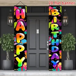 2D Farbenfrohe Spritzlack-Glückwunschbanner für die Veranda, 1 Paar, Trendige Graffiti-Dekoration für Teenager- und Erwachsenenpartys, KTV, Bar-Events