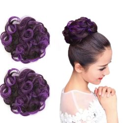 Synthetischer, unordentlicher Dutt, lila Hochsteckfrisur, Haarband, flexible Haargummis, lockige Haarteile, Chignon-Stirnband, Haargummi