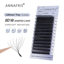 ANNAFRIS 8D W Wimpernverlängerung, vorgefertigter Volumenfächer, W-förmige Bündelwimpern, natürliche, weiche falsche Wimpern